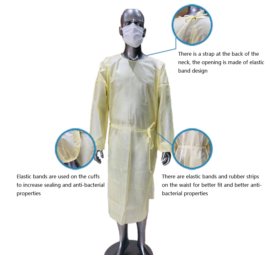 Litai Yellow Disposable Isolation Gown With Sewing Craft No Hoodies