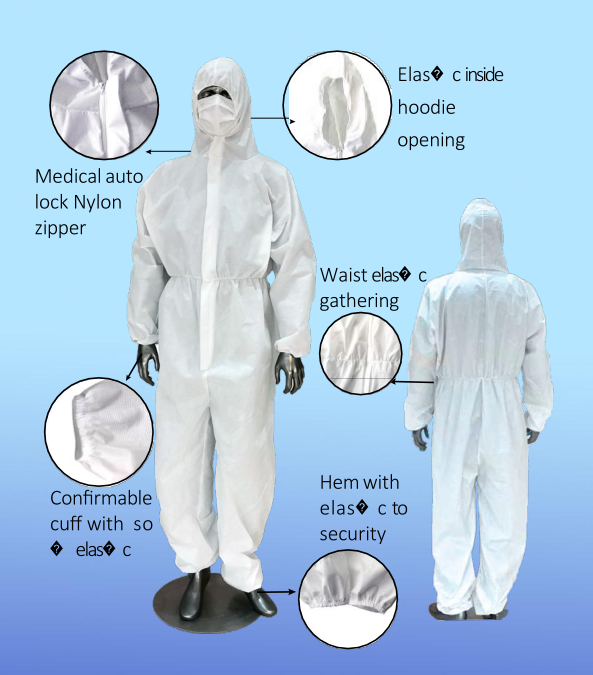 Litai ropa de aislamiento desechable capucha blanca