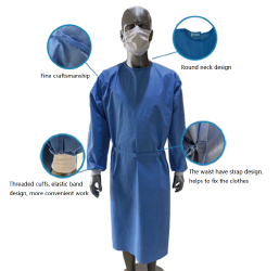 Litai Blue Split Disposable Isolation Gown with Threaded Cuffs No Hoodies
